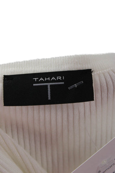 Tahari Women White Round Neck 3/4 Sleeve Designer Blouse Rayon Nylon Size L
