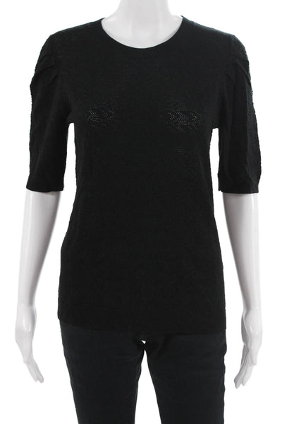Tahari Women Basic Black 3/4 Sleeve Crew Neck Top Size M