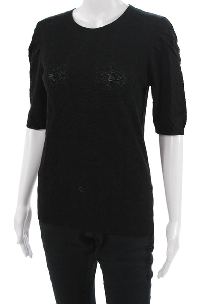 Tahari Women Basic Black 3/4 Sleeve Crew Neck Top Size M