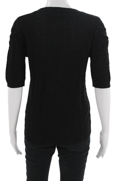 Tahari Women Basic Black 3/4 Sleeve Crew Neck Top Size M