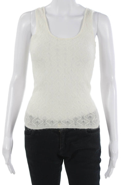 Zara Women White Geometric Round Neck Camisole Classic Sleeveless Size S