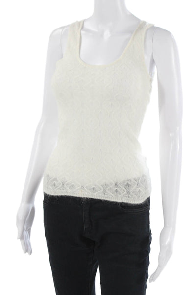 Zara Women White Geometric Round Neck Camisole Classic Sleeveless Size S