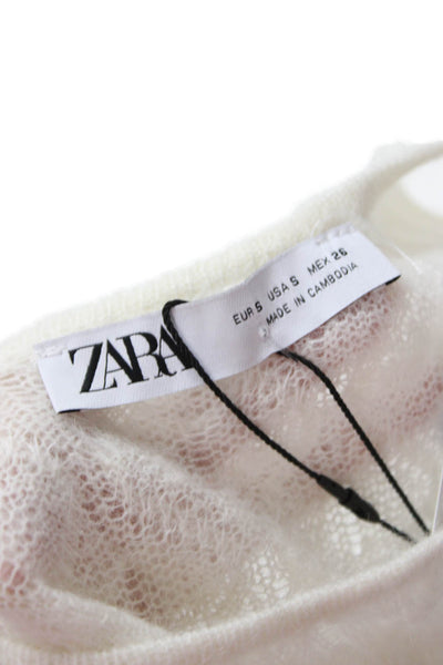 Zara Women White Geometric Round Neck Camisole Classic Sleeveless Size S