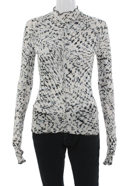 FP Movement Womens Mock Neck Long Sleeve Geometric Top White Size XS