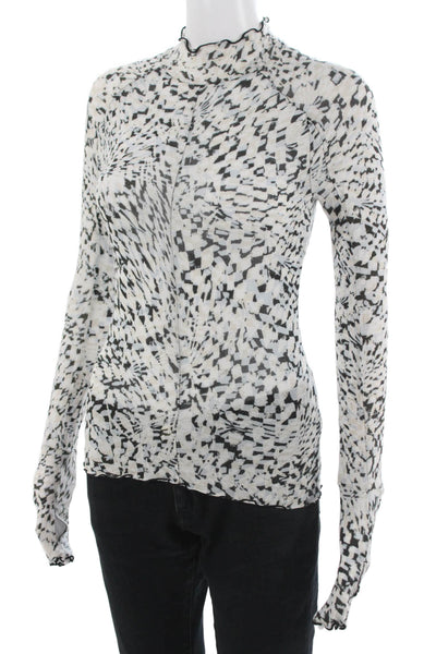 FP Movement Womens Mock Neck Long Sleeve Geometric Top White Size XS