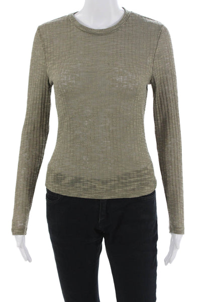 Intimately Free People Womens Army Green Long Sleeve Crewneck Tee Size S
