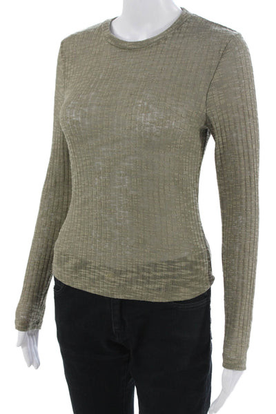 Intimately Free People Womens Army Green Long Sleeve Crewneck Tee Size S
