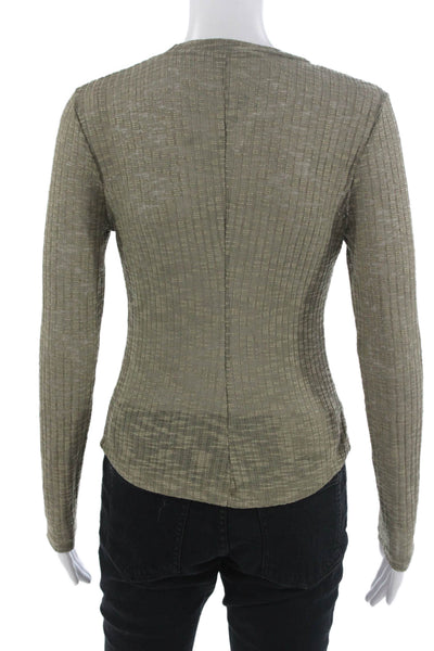 Intimately Free People Womens Army Green Long Sleeve Crewneck Tee Size S