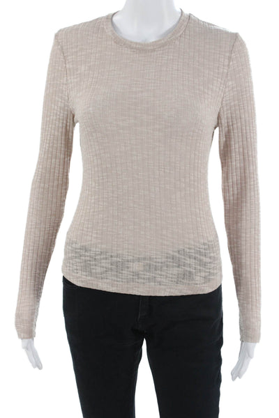 FP Movement Women Basic T-Shirt Beige Long Sleeve Crew Neck Size S