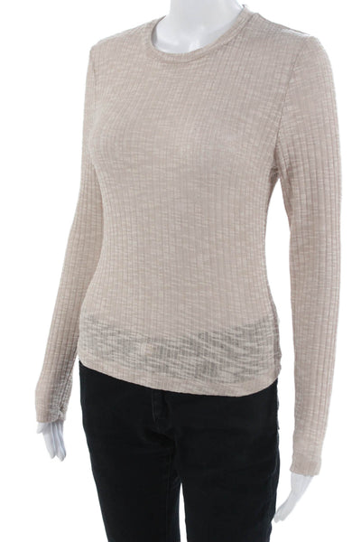 FP Movement Women Basic T-Shirt Beige Long Sleeve Crew Neck Size S