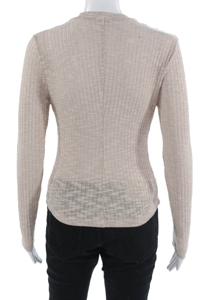 FP Movement Women Basic T-Shirt Beige Long Sleeve Crew Neck Size S