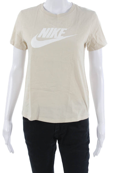 Nike Womens Beige Basic Graphic Crew Neck Cotton T-Shirt Short Sleeve Size S