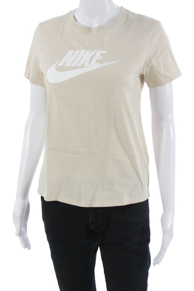 Nike Womens Beige Basic Graphic Crew Neck Cotton T-Shirt Short Sleeve Size S