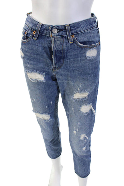 Levis Women Boyfriend Cropped Blue Denim Jeans High Rise Size 25