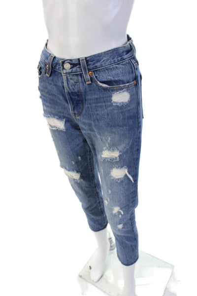 Levis Women Boyfriend Cropped Blue Denim Jeans High Rise Size 25