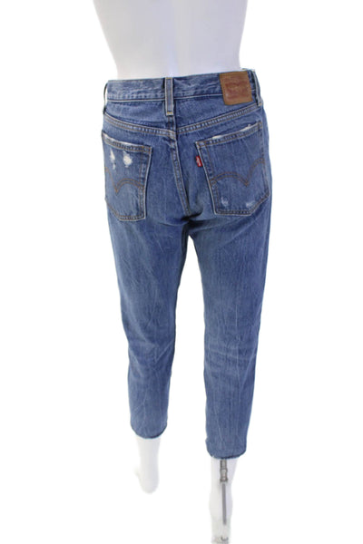 Levis Women Boyfriend Cropped Blue Denim Jeans High Rise Size 25