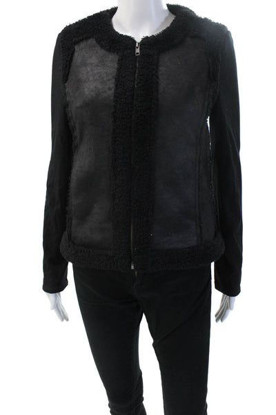 Ella Moss Women Black Zip Front Jacket Long Sleeve Crew Neck Size XS