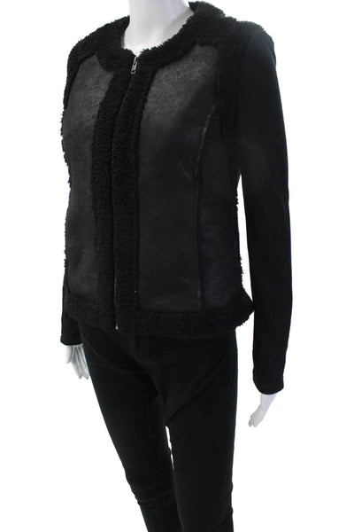 Ella Moss Women Black Zip Front Jacket Long Sleeve Crew Neck Size XS