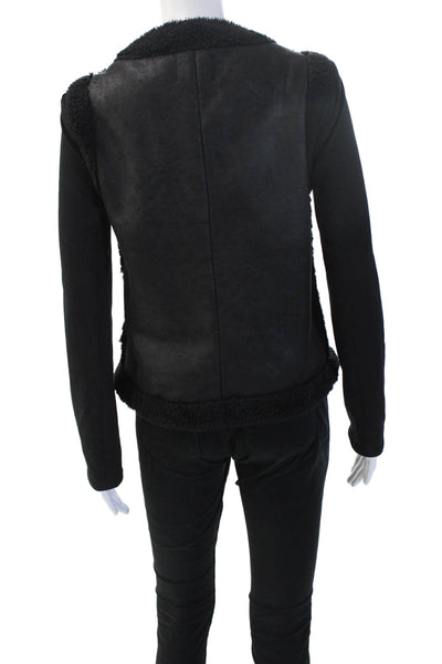 Ella Moss Women Black Zip Front Jacket Long Sleeve Crew Neck Size XS