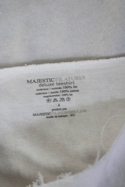 Majestic Filatures Women Basic Round Neck 3/4 Sleeve White Linen Top Size 4