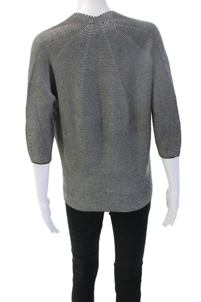 Uniqlo Unisex Black V-Neck Striped Cotton Pullover Sweater 3/4 Sleeve Size XS