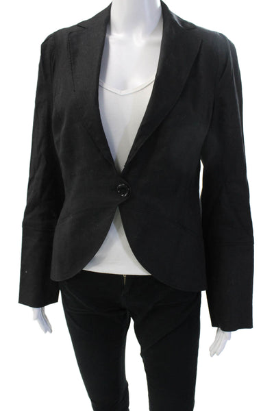 Max Studio Womens Black V-Neck Button Blazer Long Sleeve Linen Rayon Size 6