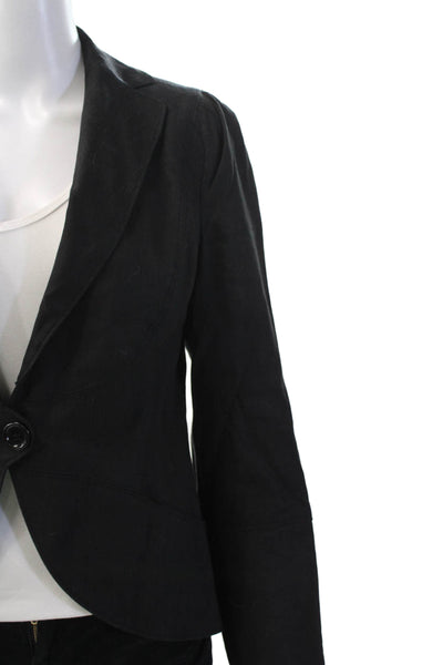 Max Studio Womens Black V-Neck Button Blazer Long Sleeve Linen Rayon Size 6