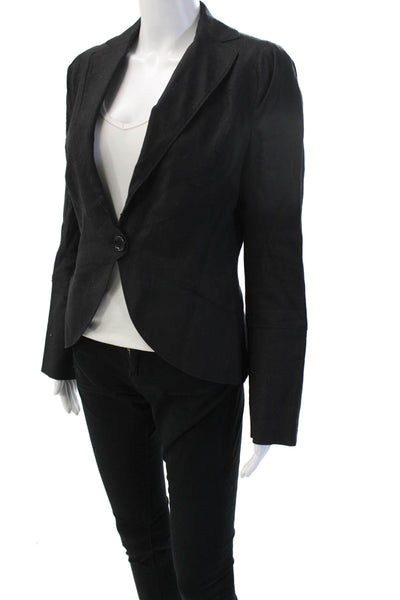 Max Studio Womens Black V-Neck Button Blazer Long Sleeve Linen Rayon Size 6