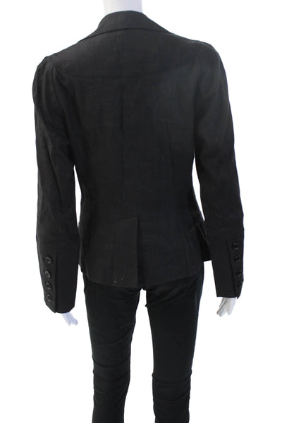 Max Studio Womens Black V-Neck Button Blazer Long Sleeve Linen Rayon Size 6