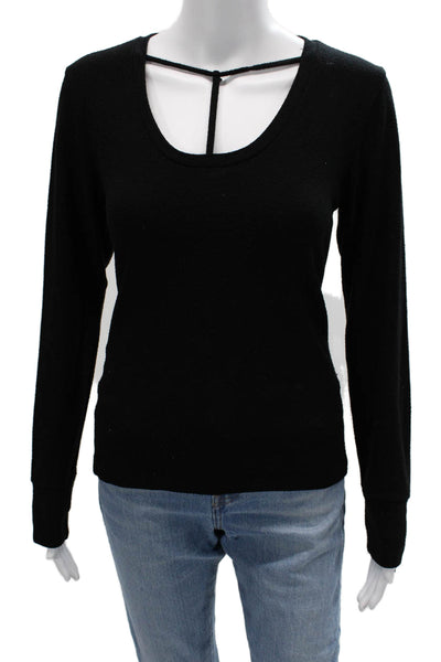 LNA Women Basic Black Cotton Blend Long Sleeve Round Neck Top Size S