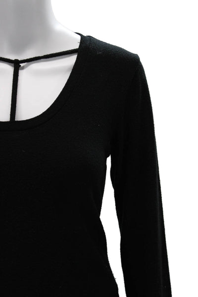 LNA Women Basic Black Cotton Blend Long Sleeve Round Neck Top Size S