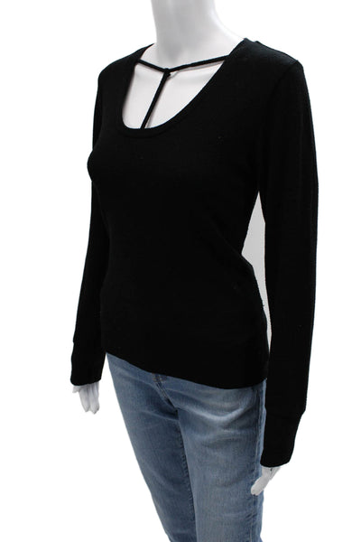 LNA Women Basic Black Cotton Blend Long Sleeve Round Neck Top Size S