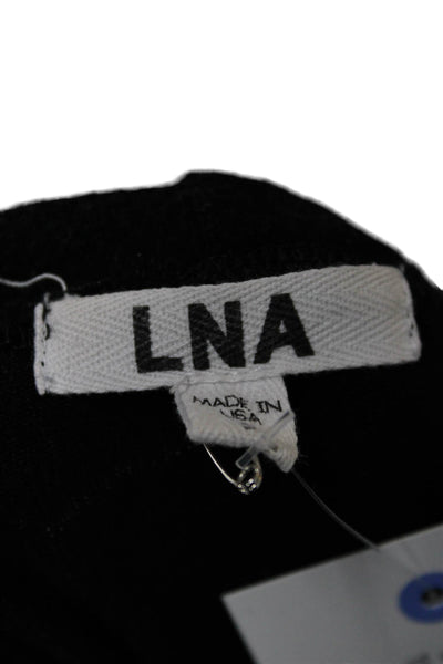 LNA Women Basic Black Cotton Blend Long Sleeve Round Neck Top Size S