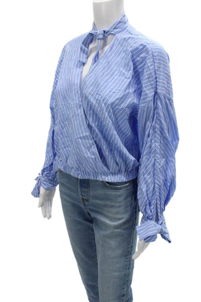 Fame and Partners Women Striped High Neck Tie Blouse Long Sleeve Size 4