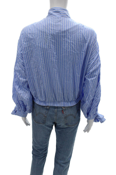 Fame and Partners Women Striped High Neck Tie Blouse Long Sleeve Size 4