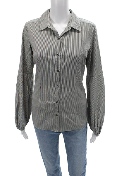 Elie Tahari Women Striped Button-Up Long Sleeve Black Cotton Blend Size S