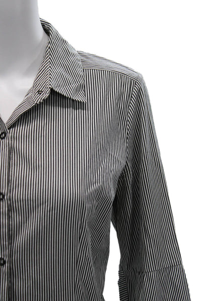 Elie Tahari Women Striped Button-Up Long Sleeve Black Cotton Blend Size S