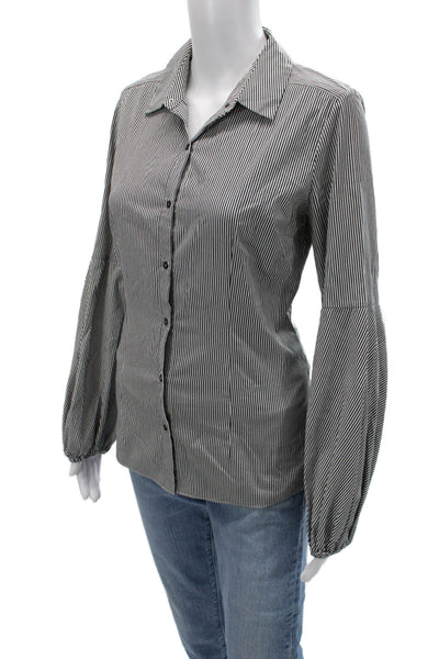Elie Tahari Women Striped Button-Up Long Sleeve Black Cotton Blend Size S