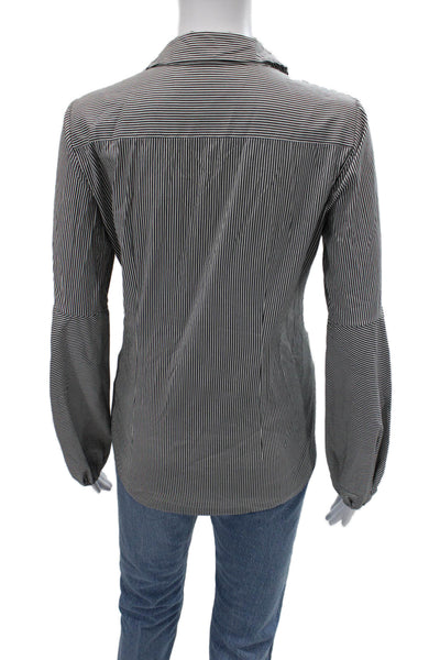 Elie Tahari Women Striped Button-Up Long Sleeve Black Cotton Blend Size S