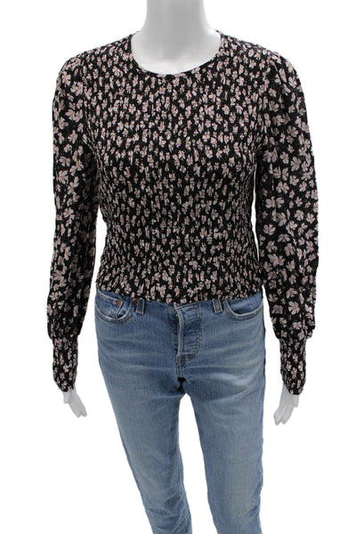 Intermix Women Black Floral Modal Long Sleeve Round Neck Blouse Size M