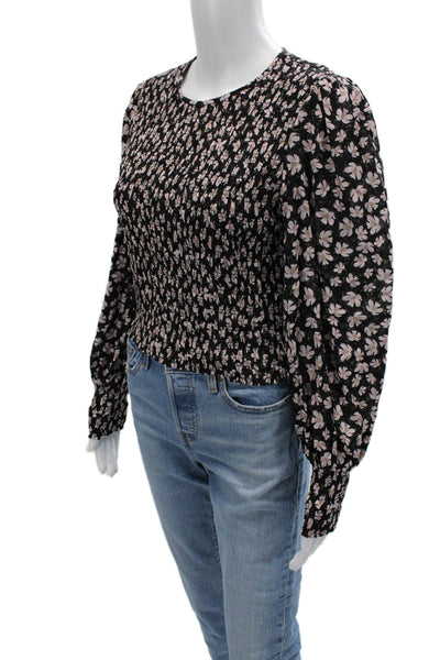 Intermix Women Black Floral Modal Long Sleeve Round Neck Blouse Size M