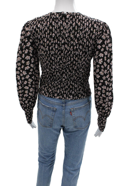 Intermix Women Black Floral Modal Long Sleeve Round Neck Blouse Size M