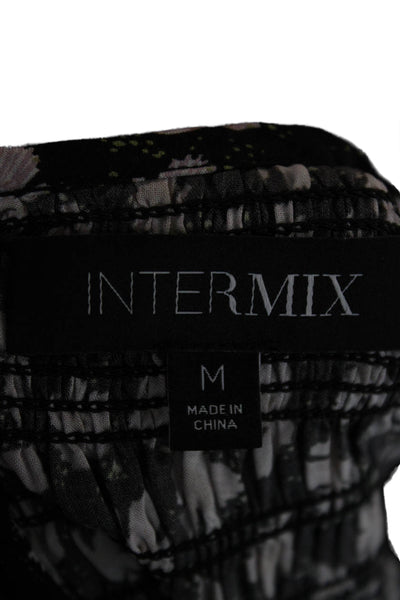 Intermix Women Black Floral Modal Long Sleeve Round Neck Blouse Size M
