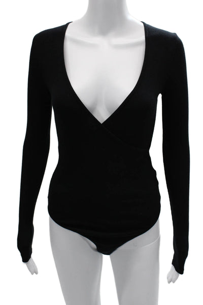 Intermix Womens Black V Neck Long Sleeve Bodysuit Poly Spandex Size PP