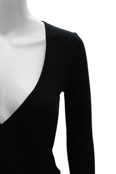 Intermix Womens Black V Neck Long Sleeve Bodysuit Poly Spandex Size PP