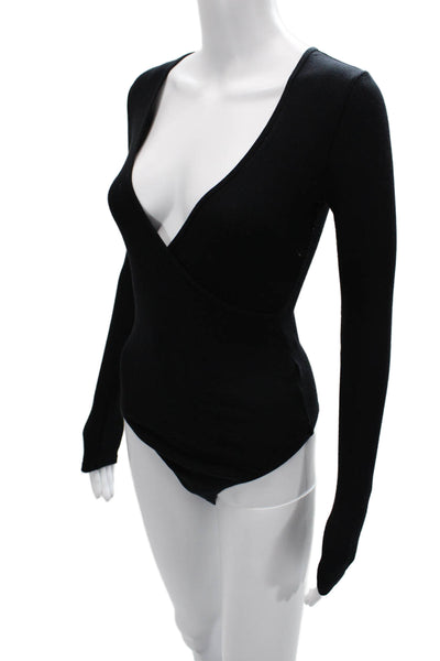 Intermix Womens Black V Neck Long Sleeve Bodysuit Poly Spandex Size PP