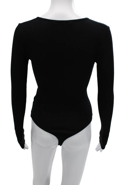 Intermix Womens Black V Neck Long Sleeve Bodysuit Poly Spandex Size PP