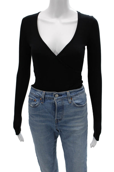 Intermix Womens Black V Neck Long Sleeve Bodysuit Poly Spandex Size PP