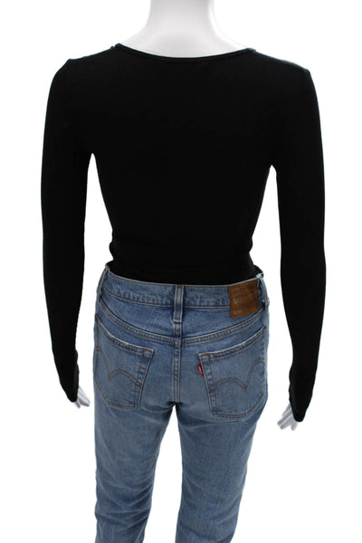 Intermix Womens Black V Neck Long Sleeve Bodysuit Poly Spandex Size PP