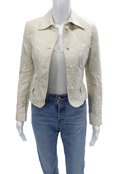 J Crew Womens Quilted Floral Collared Button Long Sleeve Jacket Beige Size 0